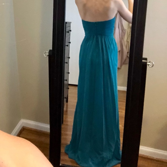 Floor-Length Teal Strapless Dress - Picture 3 of 5